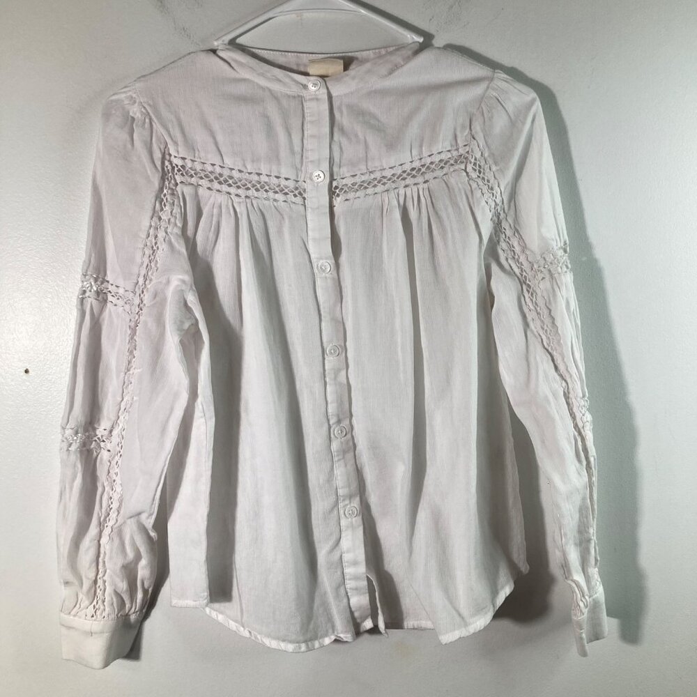 Womens Good Hart By Matilda Jane Embroidered Cut Out Button Shirt White S Cotton